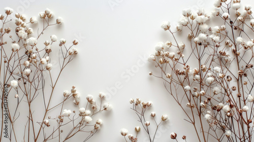 Gypsophila delicate romantic dry little white flowers on light background