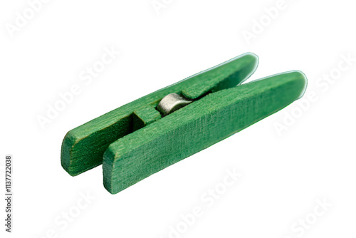 Green wooden clothespin isolated on white or transparent background


