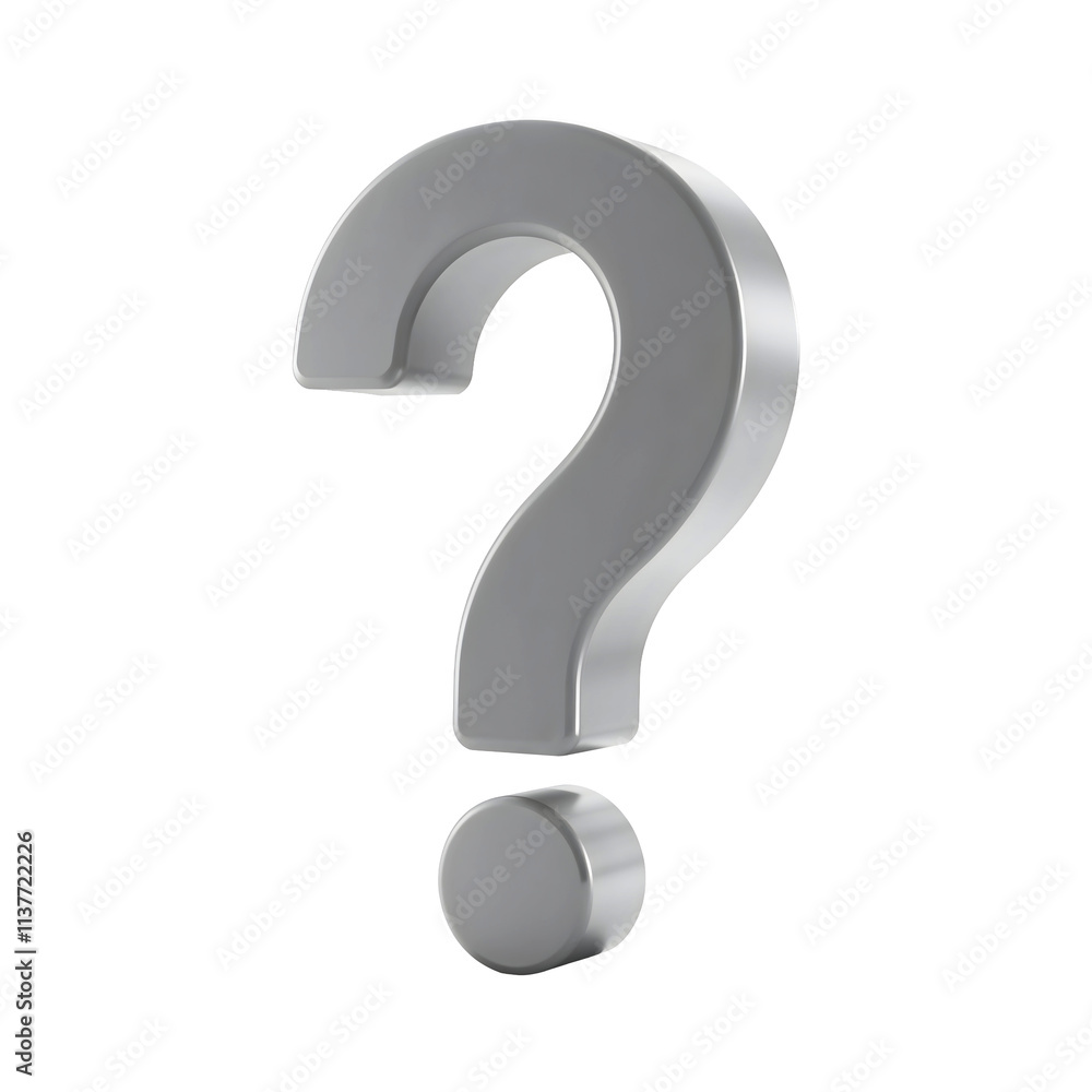 silver question mark 3d isolated on cutout, transparent png silver question mark 3d isolated on cutout, transparent png