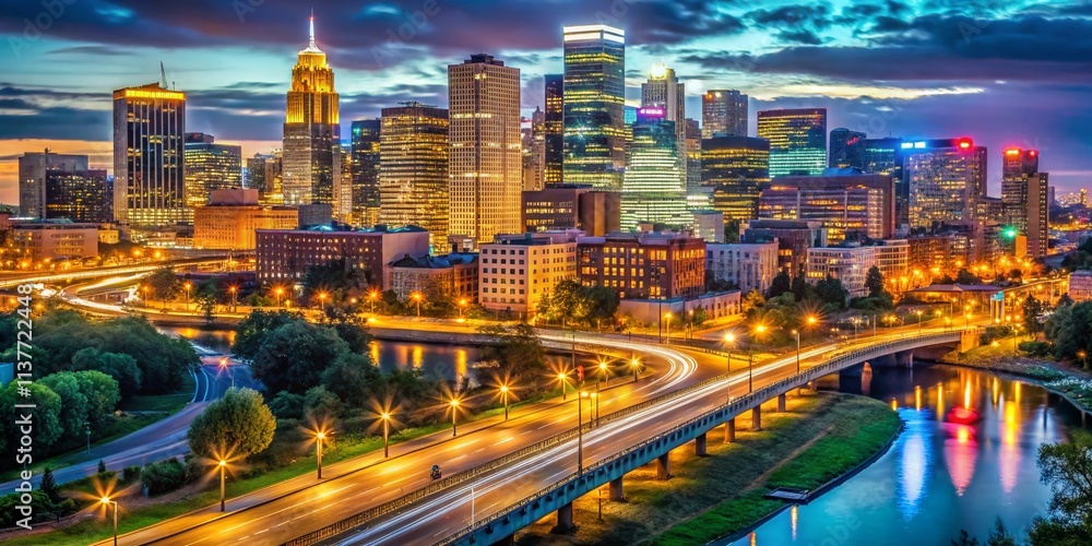 Fototapeta premium Minneapolis Night Photography: Candid Cityscapes, Urban Exploration, Nightlife, Vibrant Lights