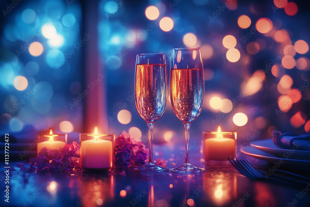 Romantic candlelight dinner table setup for couple. Concept for valentine's day and date Romantic candlelight dinner table setup for couple. Concept for valentine's day and date