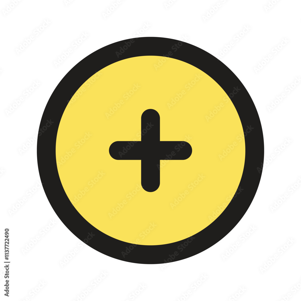 A simple graphic depicting a yellow circle containing a black plus symbol often used as an add button in interfaces. A simple graphic depicting a yellow circle containing a black plus symbol often used as an add button in interfaces.