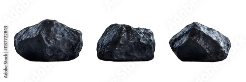 Three coal chunks isolated on white or transparent background