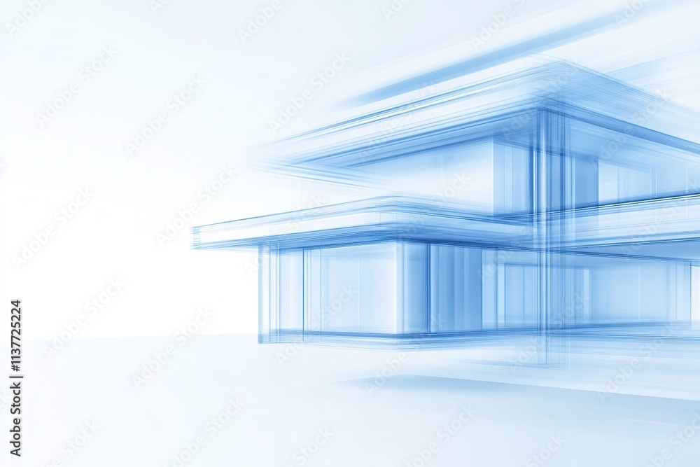 Obraz premium Abstract blue transparent house with dynamic lines