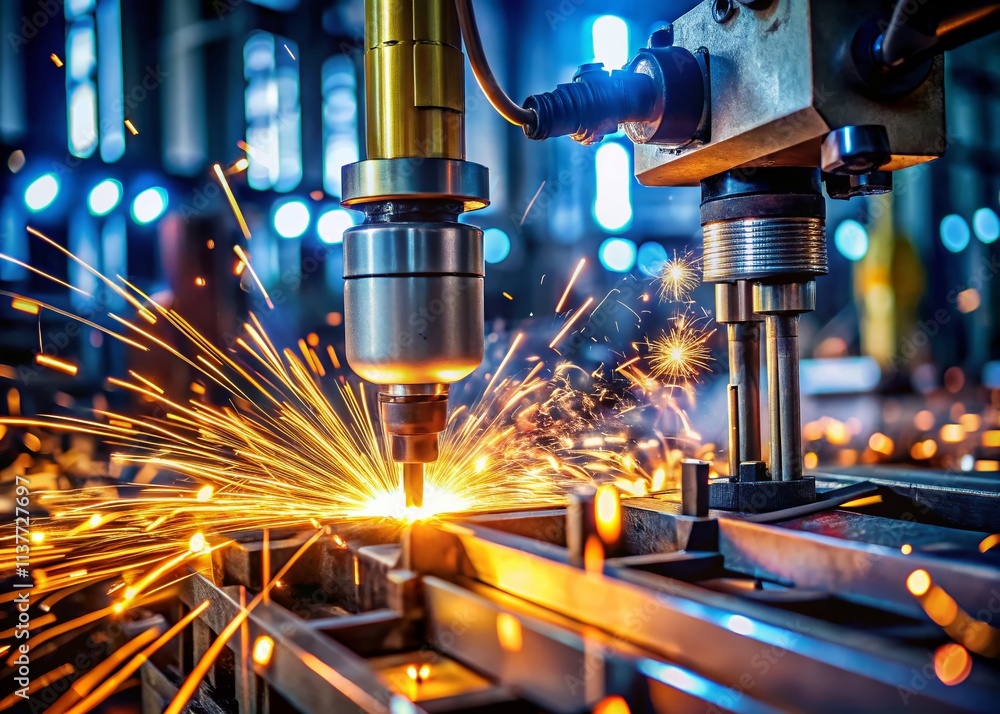 Modern Welding Machine in Action with Bokeh Effect Capturing the Precision and Craftsmanship of Metalwork in a Contemporary Setting Modern Welding Machine in Action with Bokeh Effect Capturing the Precision and Craftsmanship of Metalwork in a Contemporary Setting