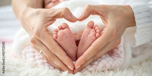 Adult Hands Holding Baby Feet Forming a Heart Shape
