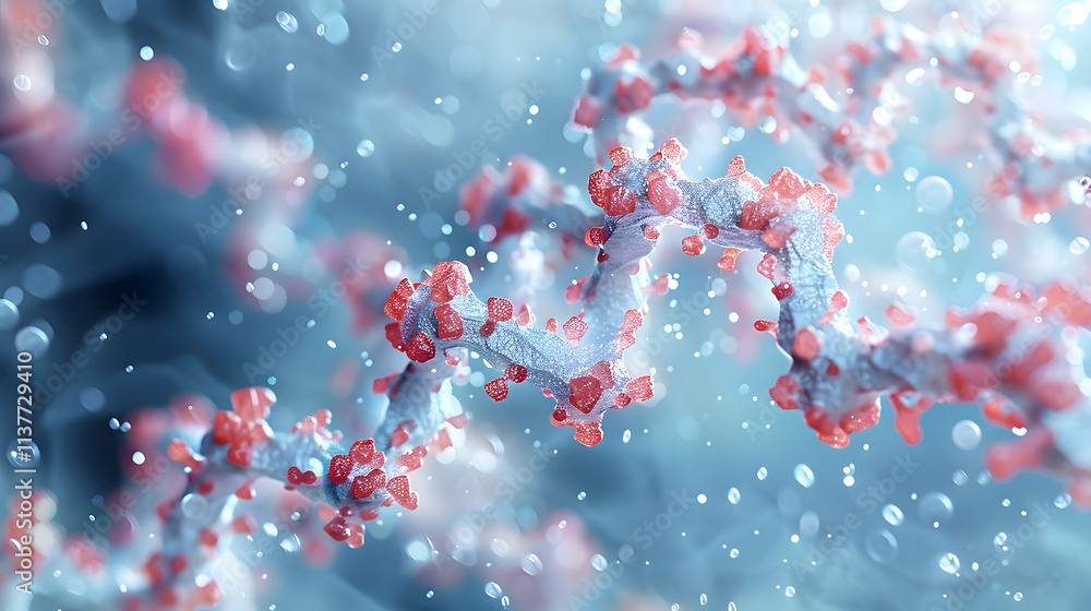 Molecular Structure with Red and Blue Elements on Soft Background Molecular Structure with Red and Blue Elements on Soft Background