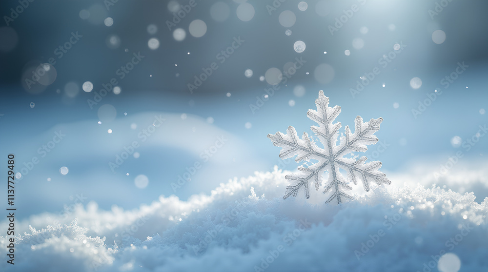 Snowflake On Natural Snowdrift Close Up - Christmas And Winter Background Snowflake On Natural Snowdrift Close Up - Christmas And Winter Background