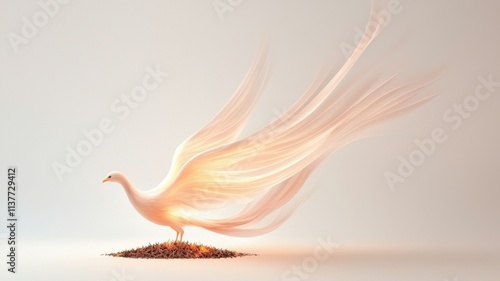 Ethereal bird with flowing feathers emerging from a textured base.