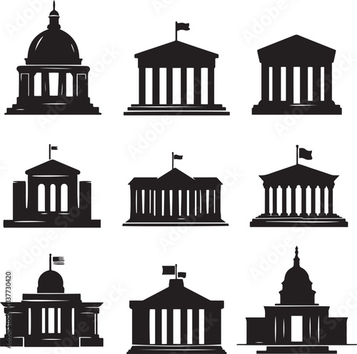 Silhouette set of different museum vector icon illustration with white background