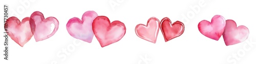 Valentine A stunning array of watercolor hearts in shades of pink, perfect for romantic themes and Valentine's Day designs.