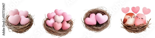 Valentine A serene display of pastel hearts nestled in nests, symbolizing love and tenderness for various occasions.