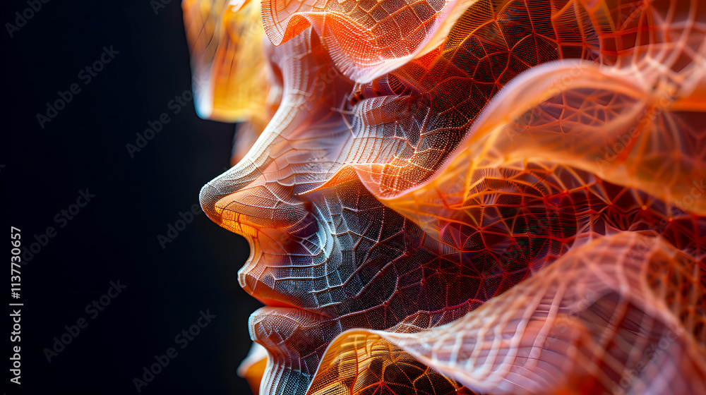 Obraz premium Abstract Female Face with Fluid Lines and Warm Color Highlights