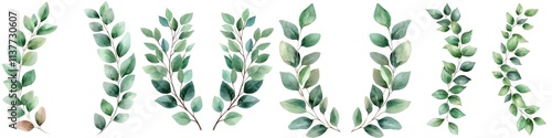 Valentine Beautiful watercolor leaves arranged in a decorative pattern, perfect for nature-themed designs and botanical illustrations.