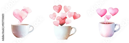Valentine Charming cups emitting vibrant hearts, perfect for love-themed projects or romantic designs.