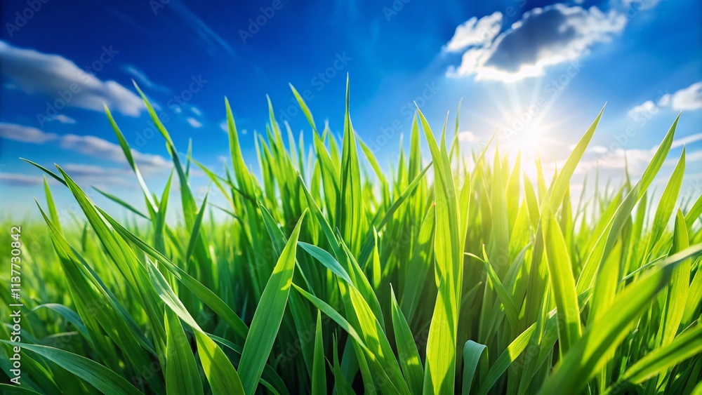 Obraz premium Vibrant Green Grass Meadow Sky Photography: Stunning Nature Images