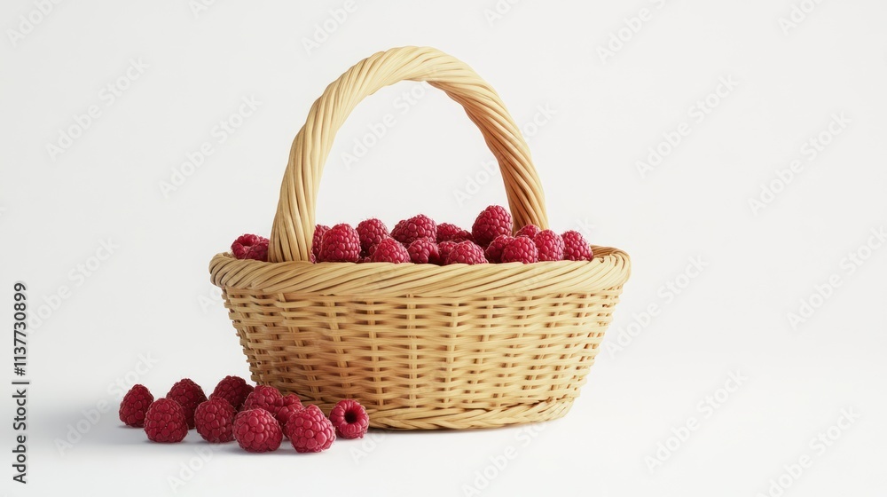 Ripe raspberries in a wicker basket on white background. Ripe raspberries in a wicker basket on white background.