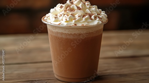 Chocolate milkshake topped with whipped cream and cocoa