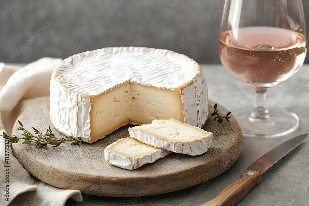 Gourmet cheese and wine arrangement on a wooden board with natural lighting. AI generated illustration Gourmet cheese and wine arrangement on a wooden board with natural lighting. AI generated illustration