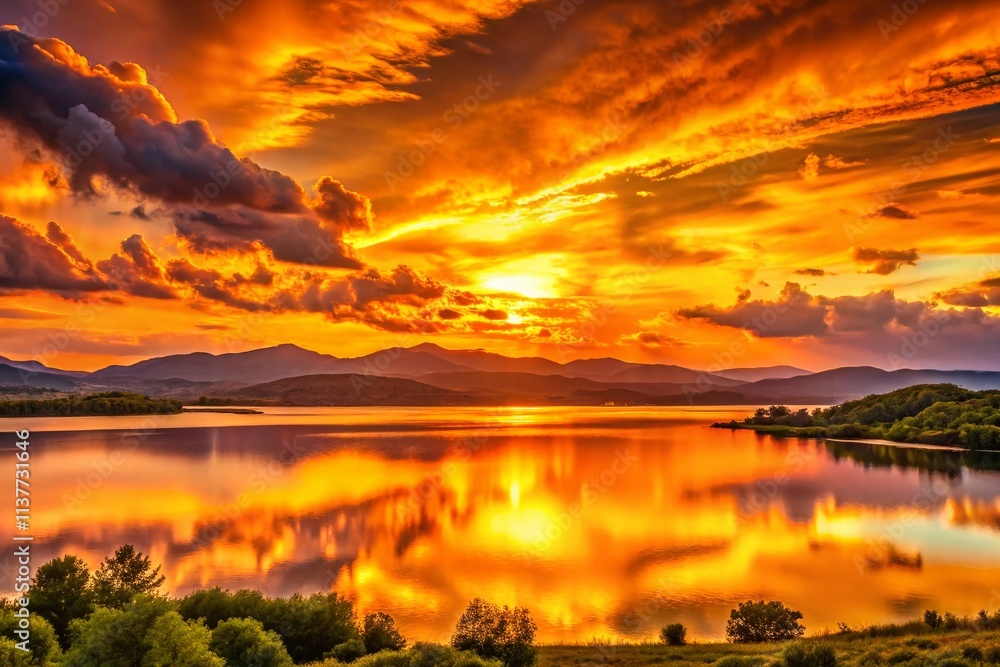 Vibrant Orange Sunset Landscape Photography: Golden Hour, Autumn Scenery, Nature Photography Vibrant Orange Sunset Landscape Photography: Golden Hour, Autumn Scenery, Nature Photography