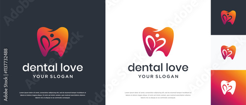 Illustration of love tooth logo design. dental clinic logo icon.