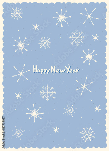 Vintage card Happy New Year with Traditional Christmas and New Year symbols and decorations for festive projects, invitations, wall posters, social media and for home, crafts and goods