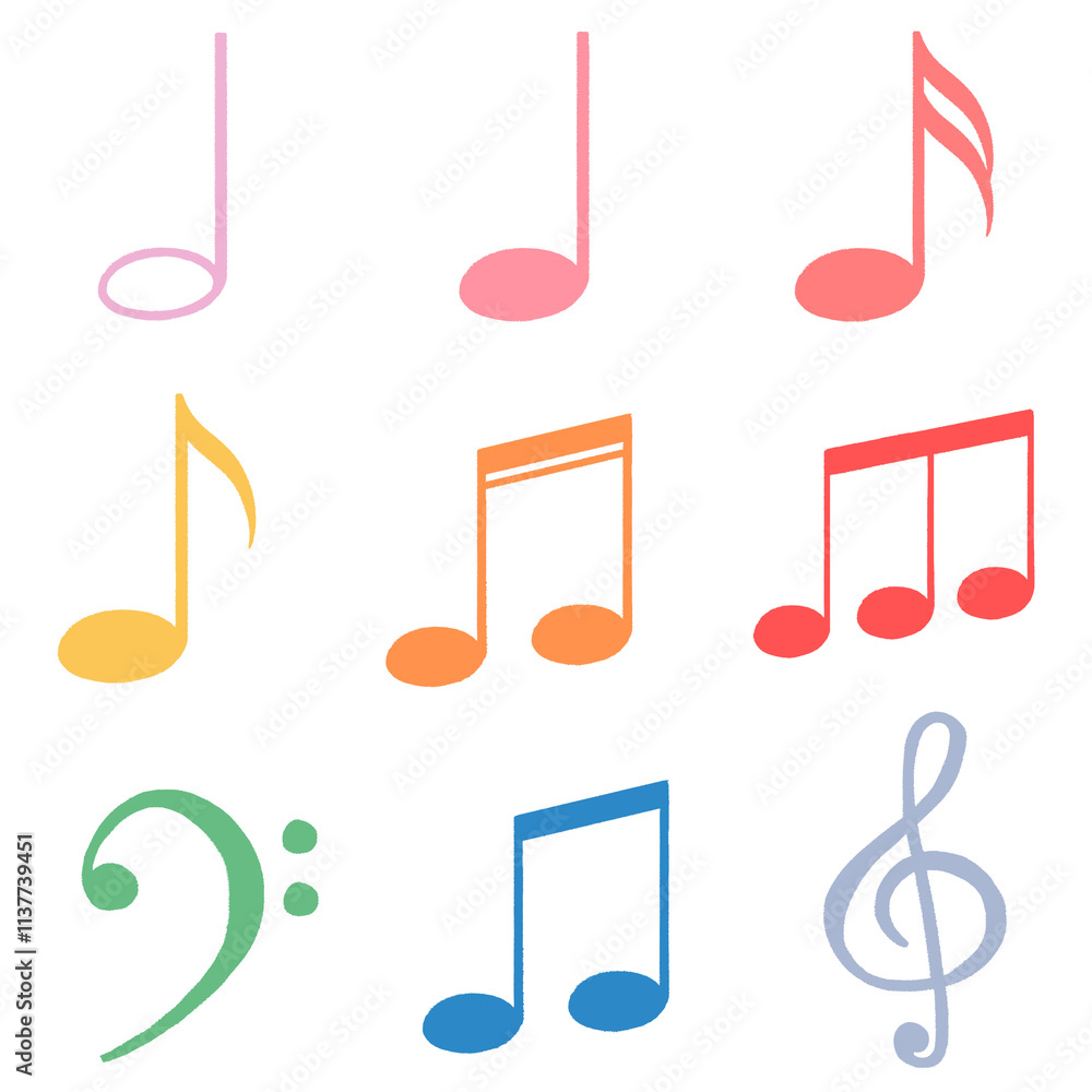 Musical notes png, clef sticker, colorful doodle set on transparent background Musical notes png, clef sticker, colorful doodle set on transparent background
