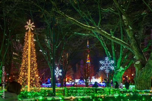 日本の北海道札幌市のホイトイルミネーションの美しい風景