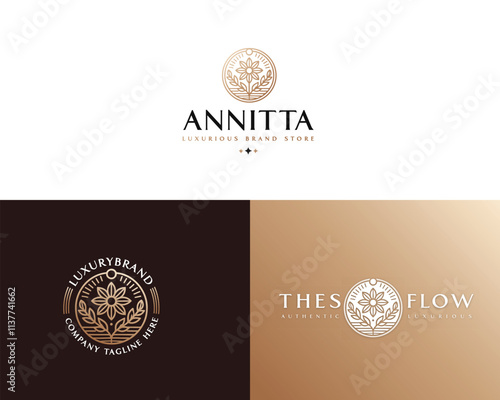 Minimalist Luxury Flower  logo for clinic, spa, hotel template for business company