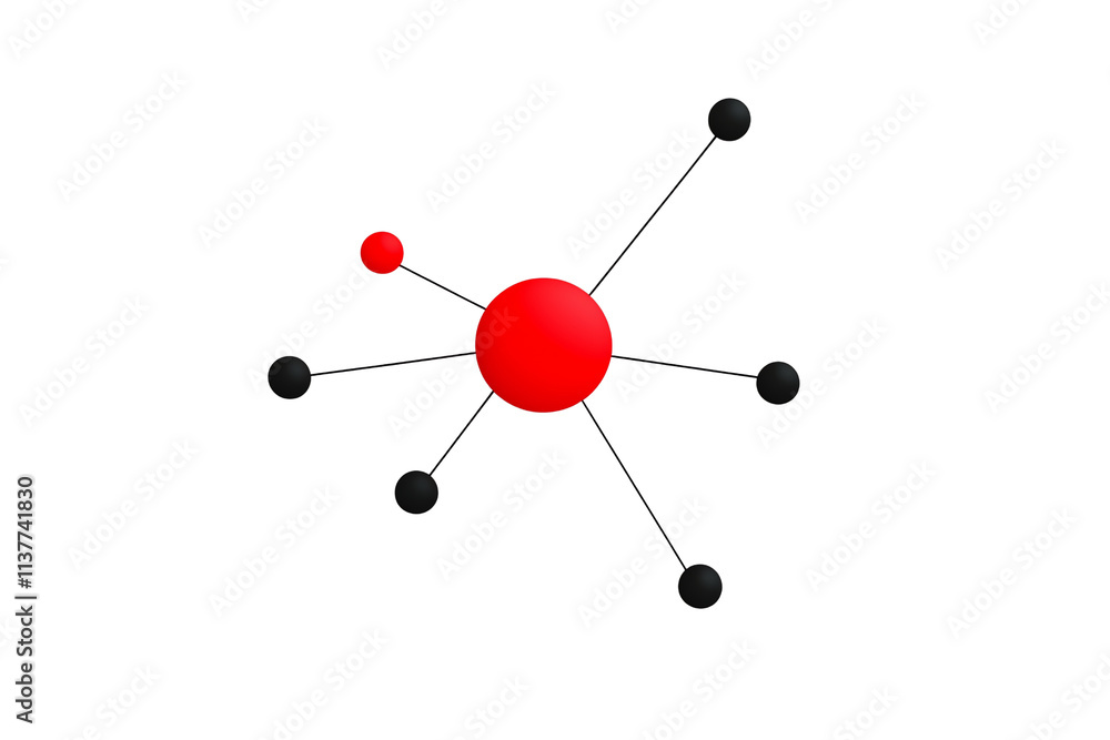A red molecule with black bonds, depicting a simple atomic structure in a stylized representation. A red molecule with black bonds, depicting a simple atomic structure in a stylized representation.