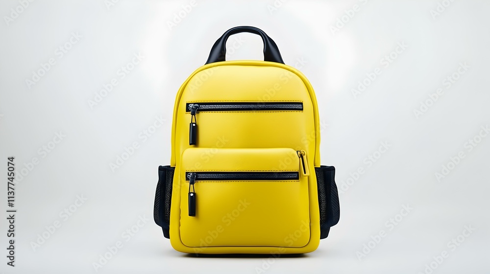 Fototapeta premium Front View Mockup of Bright Yellow Backpack Isolated on White Background for Marketing Use