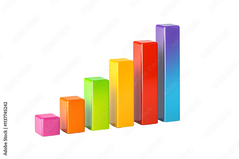 A colorful bar graph displaying increasing values, represented by vertical blocks in various vibrant colors. A colorful bar graph displaying increasing values, represented by vertical blocks in various vibrant colors.