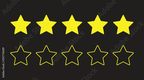 set of golden five stars review. Stars rating icon set. Five stars customer product rating review flat icon for apps and websites
