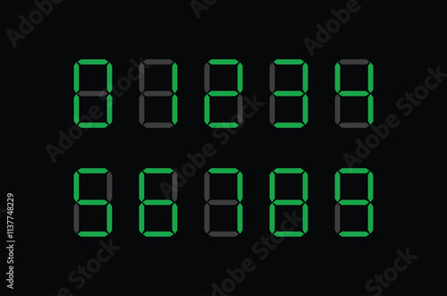 digital clock with green digits. Digital Clock Numbers, Display of Digits, Numerical numbers, Scoreboard display numbers, stopwatch