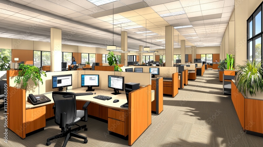 Modern Open Plan Office Design Rendering. Modern Open Plan Office Design Rendering.