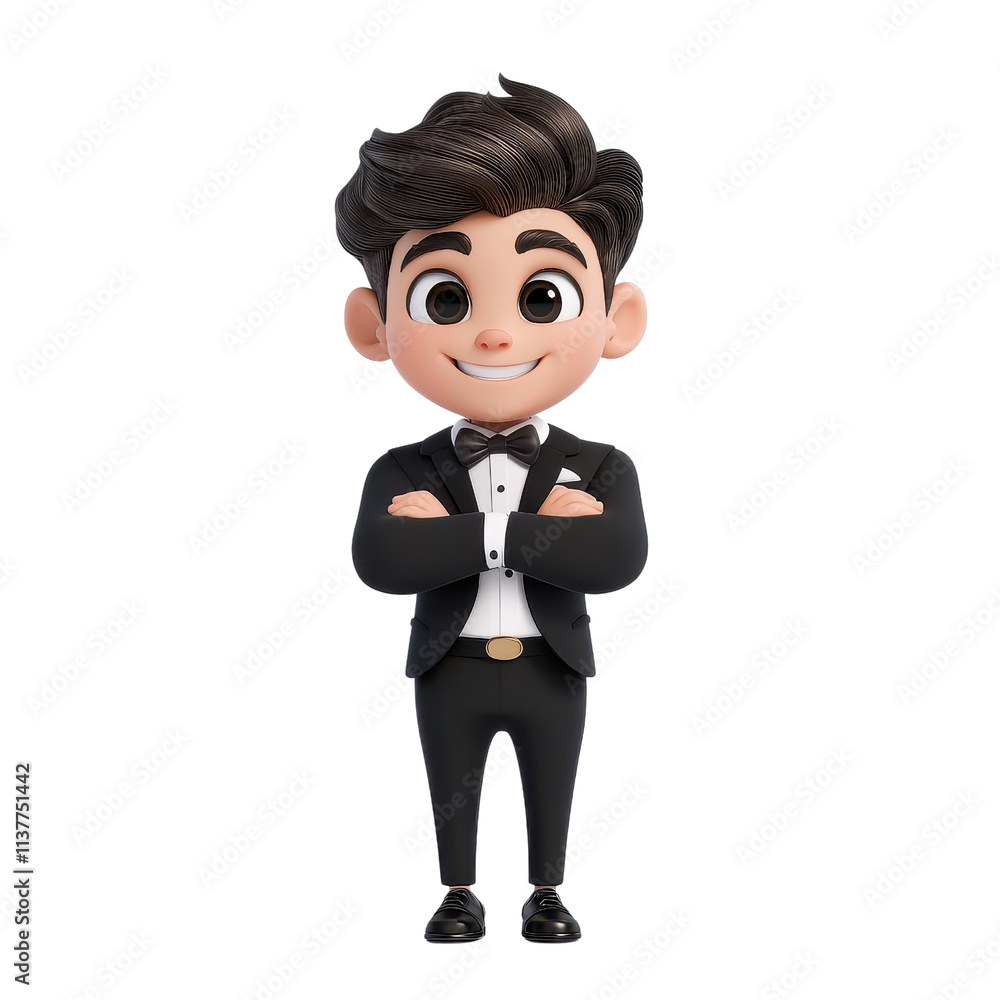3D cartoon character wearing a tuxedo isolated on a white background. cutout png 3D cartoon character wearing a tuxedo isolated on a white background. cutout png