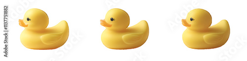 Four Yellow Rubber Ducks Displayed in Different Angles and Perspectives on white or transparent Background


