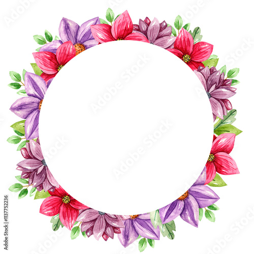 Wallpaper Mural Watercolor seamless round frame of flowers Torontodigital.ca
