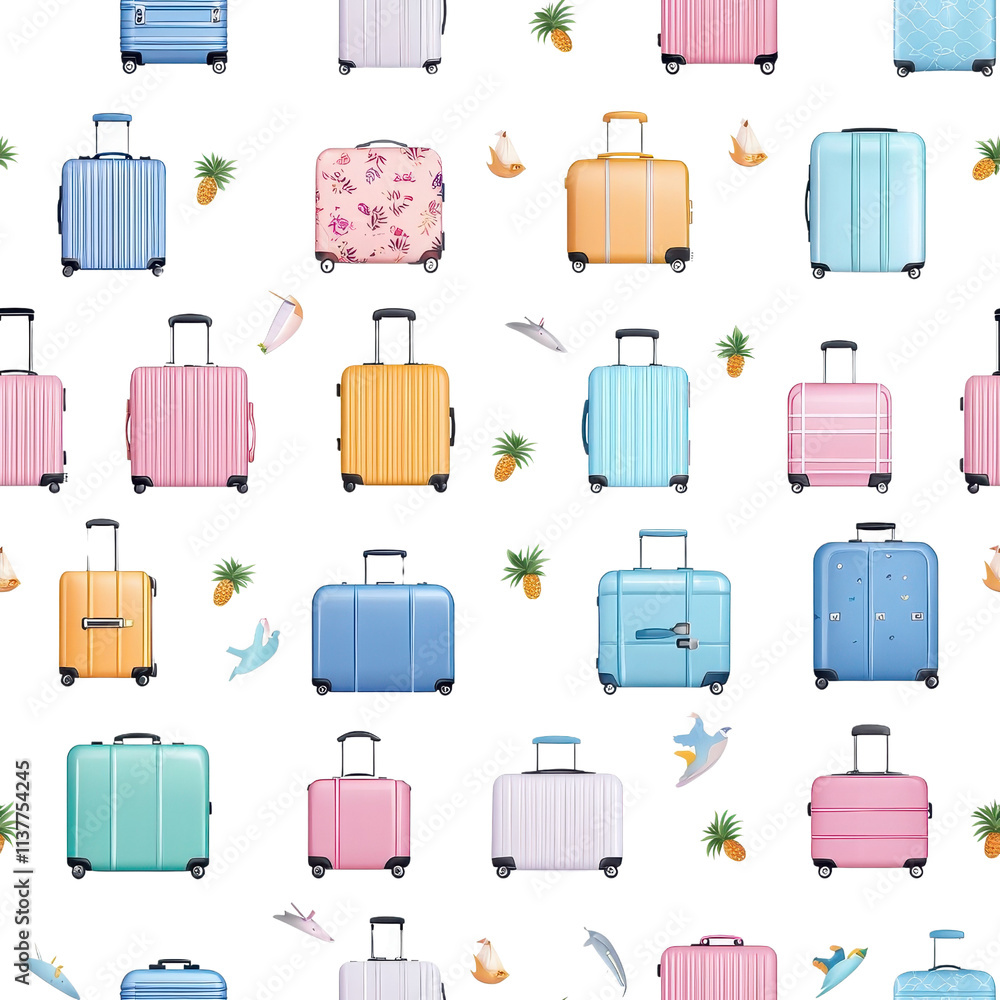 Flat style seamless pattern of travel suitcases isolated on a white background. cutout png Flat style seamless pattern of travel suitcases isolated on a white background. cutout png