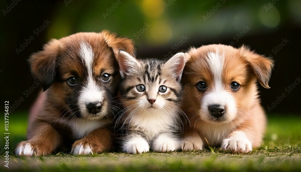 キスをする子犬と子猫 キスをする子犬と子猫