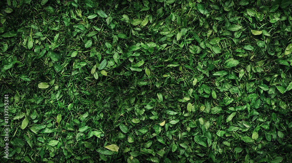 Obraz premium Freshly Cut Grass Covered in Morning Dew for a Lush Green Backdrop