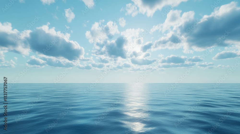 Obraz premium Tranquil Panoramic View of Blue Sky and Calm Ocean Water Surface