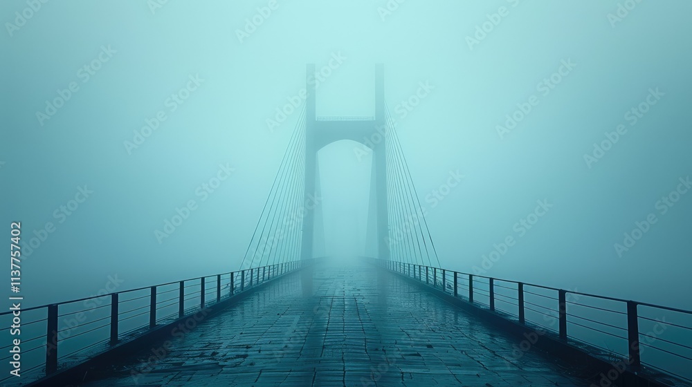 Fototapeta premium Misty bridge path disappearing into fog.