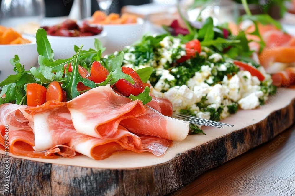 Büffet mit geräuchertem Schinken und Feldsalat Büffet mit geräuchertem Schinken und Feldsalat