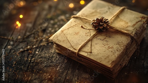 Captivating vintage letters on rustic table close-up photography with nostalgic atmosphere