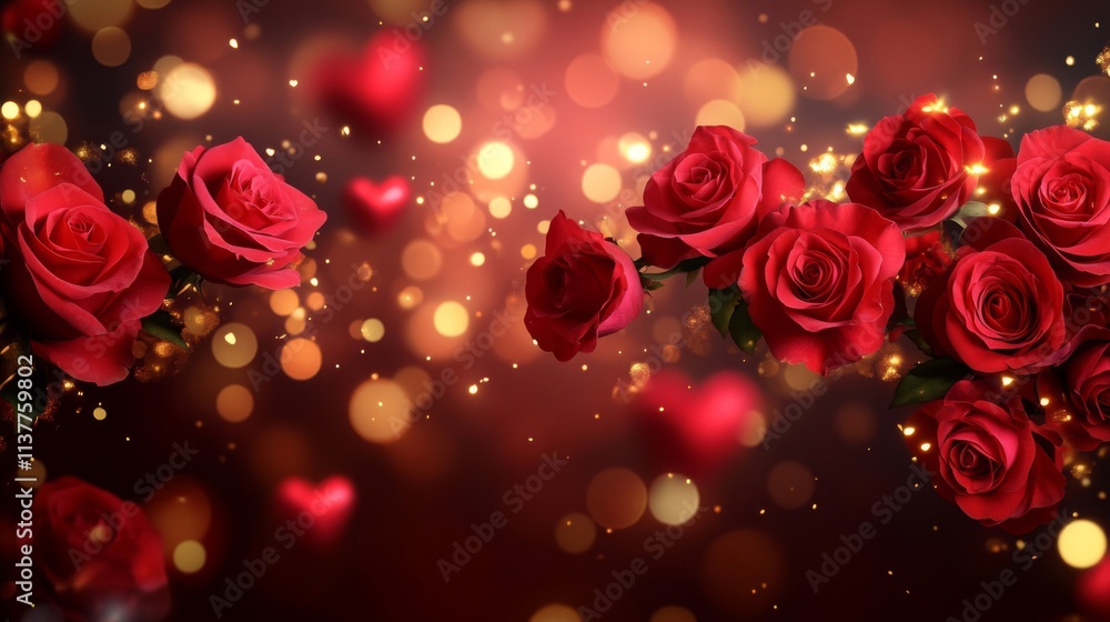 Red Roses and Golden Lights Romantic Background Red Roses and Golden Lights Romantic Background
