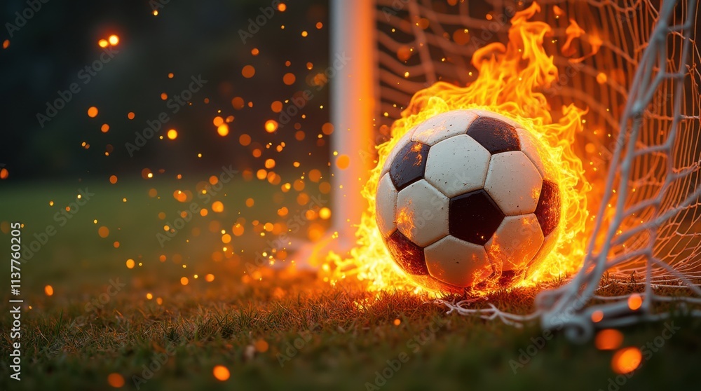 Fototapeta premium Flaming Soccer Ball Goal