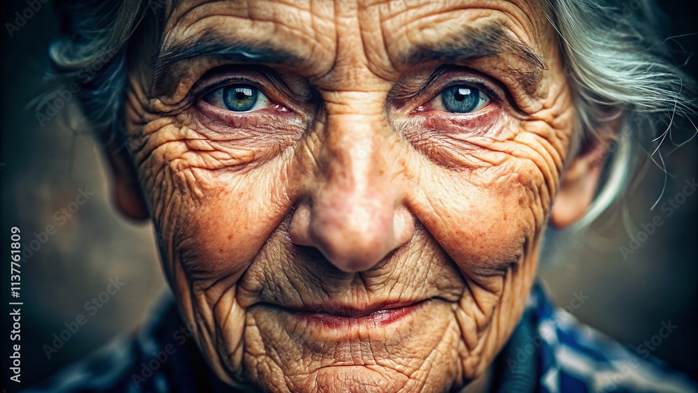 Panoramic Granny's Face Close Up, Mature Woman, Wrinkles, Skin Texture, Detailed Portrait, Elderly Facial Features, High Resolution, Realistic Photography Panoramic Granny's Face Close Up, Mature Woman, Wrinkles, Skin Texture, Detailed Portrait, Elderly Facial Features, High Resolution, Realistic Photography