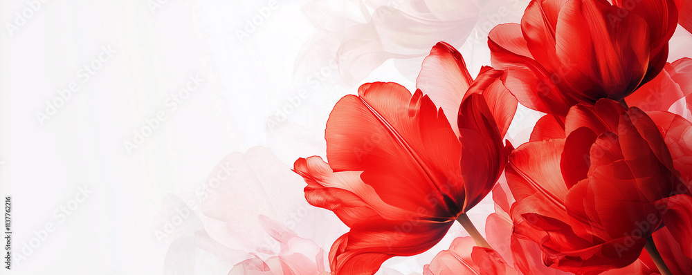 Obraz premium Spring Tulip Flower Background. A bright red tulip flower background with a fade to white on the top for text. Use it for a spring or love concept.
