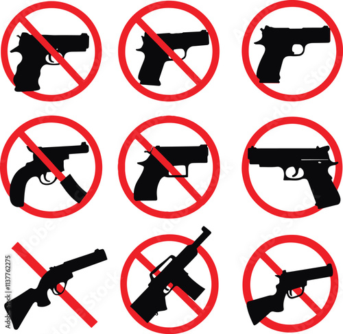 Set of no guns allowed icon signs vector illustration with white background
